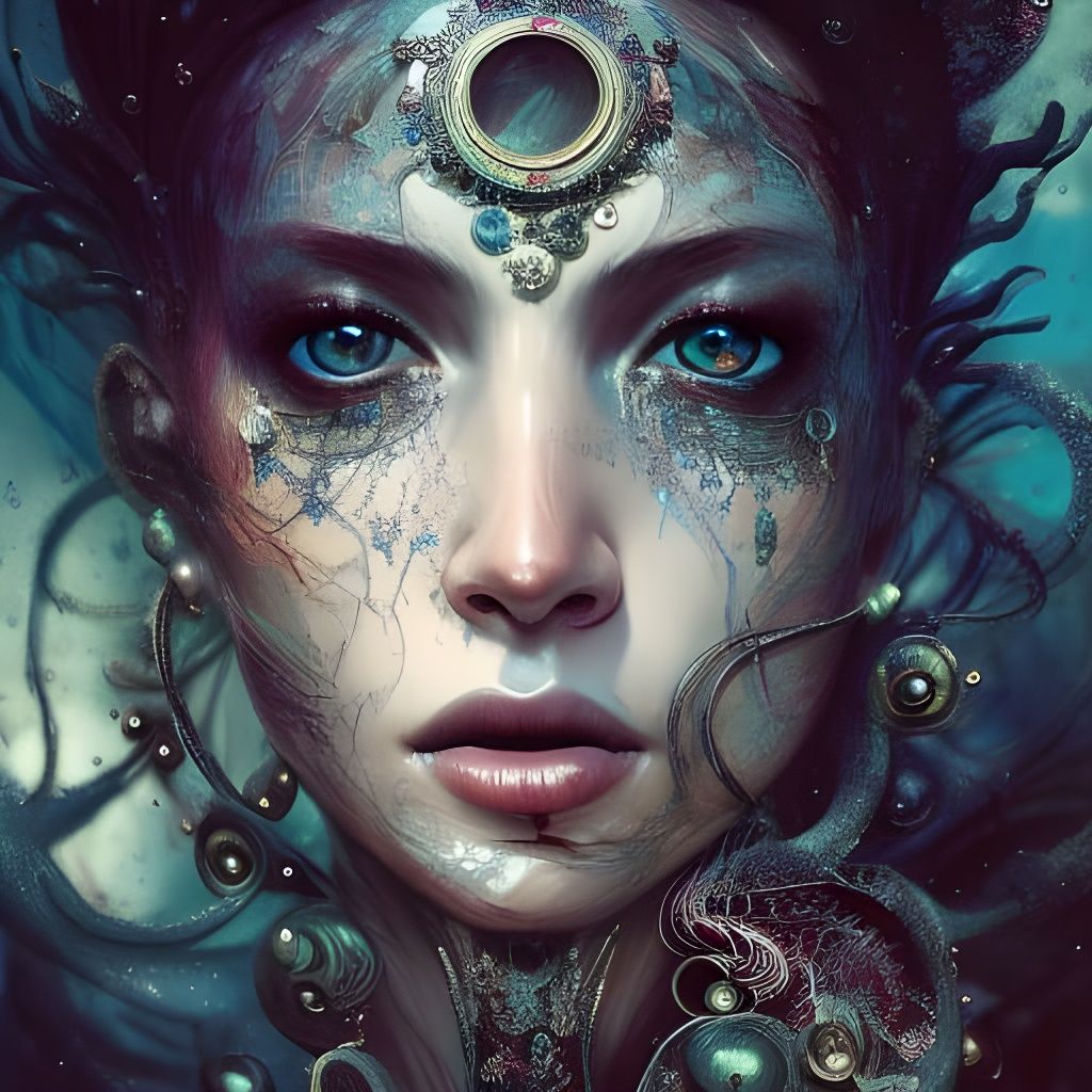 Intricate Silver Beauty in Eerie, Detailed Digital Art