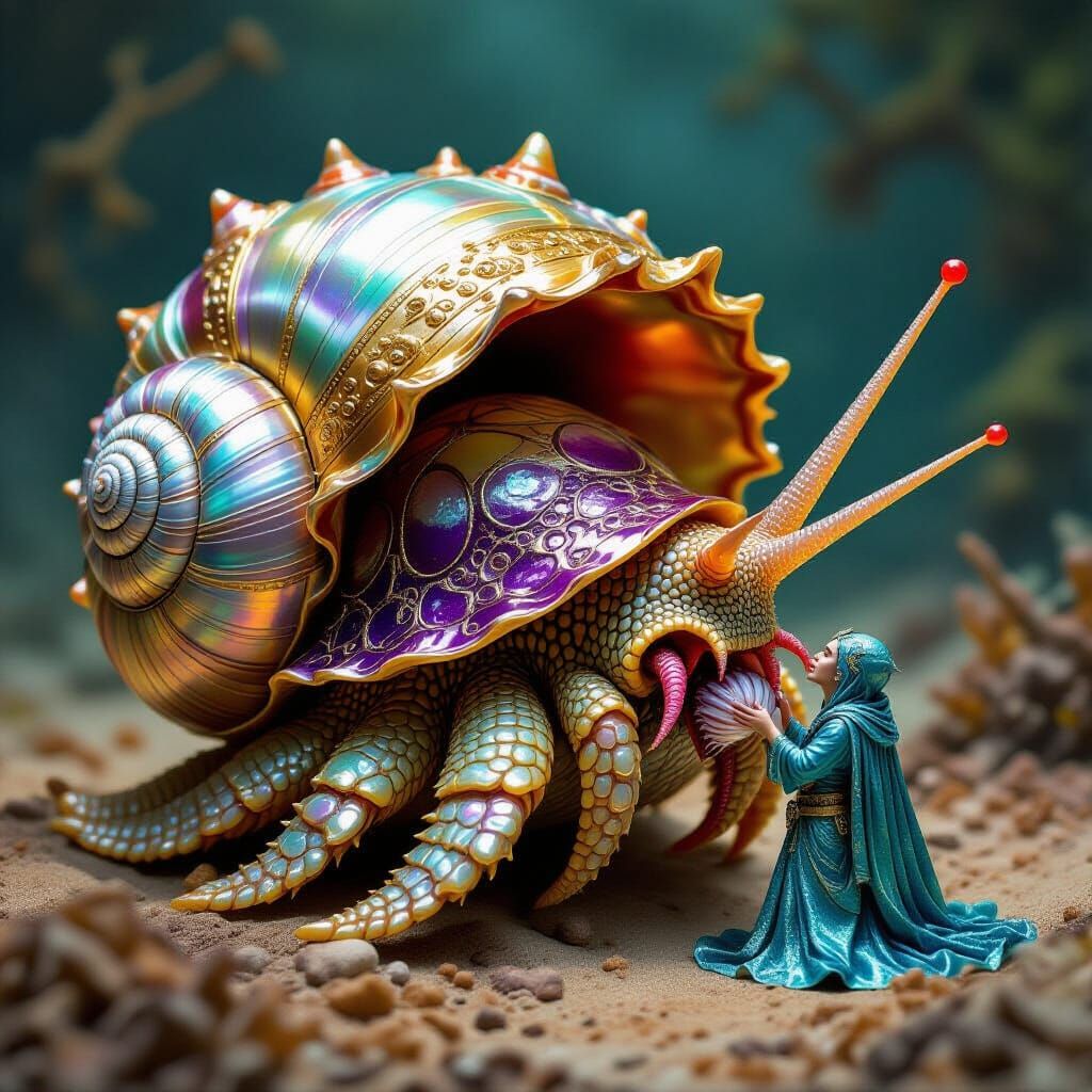 Vampire Crab Devouring Merman in Biomechanical Style