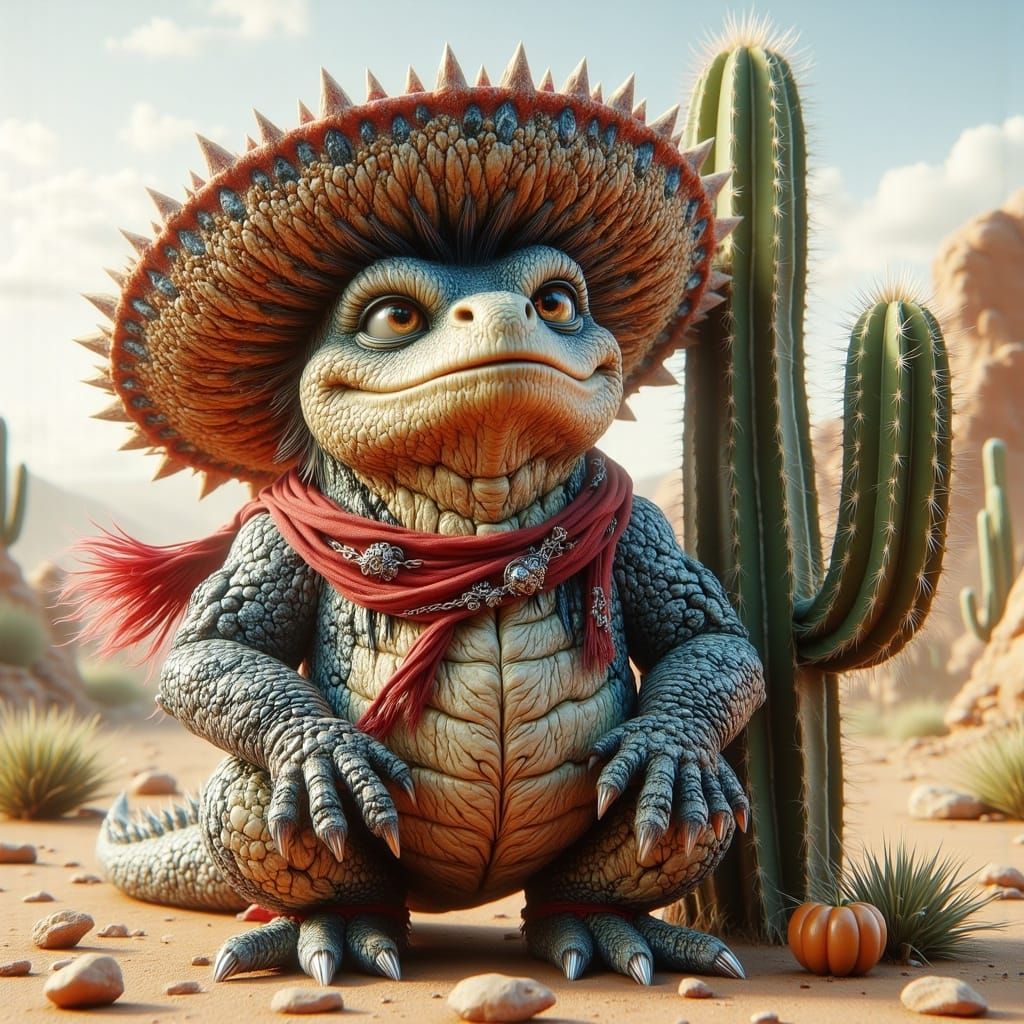 Grumpy Komodo in Desert Outfit