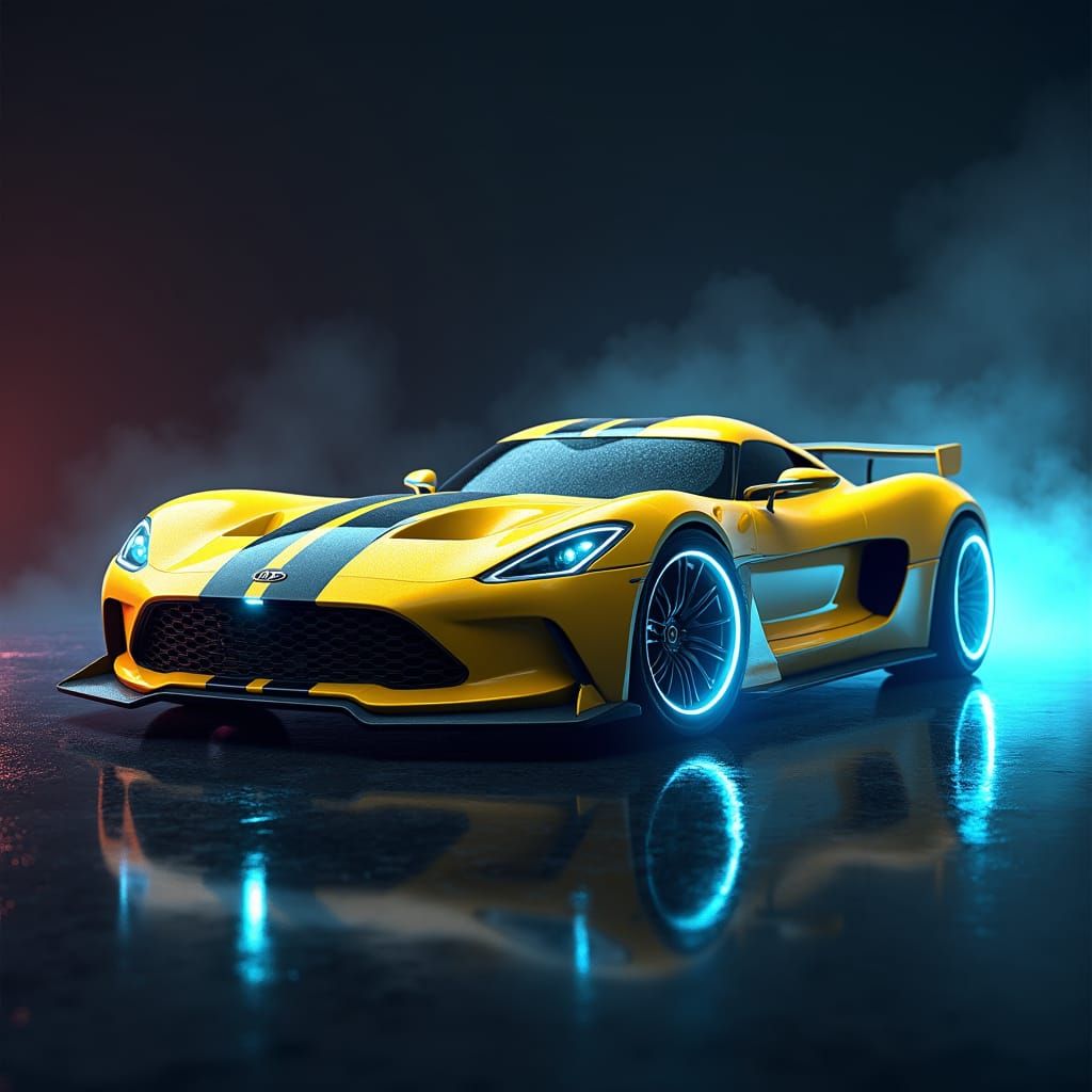 Sleek Yellow Viper Car in Futuristic Concept Art