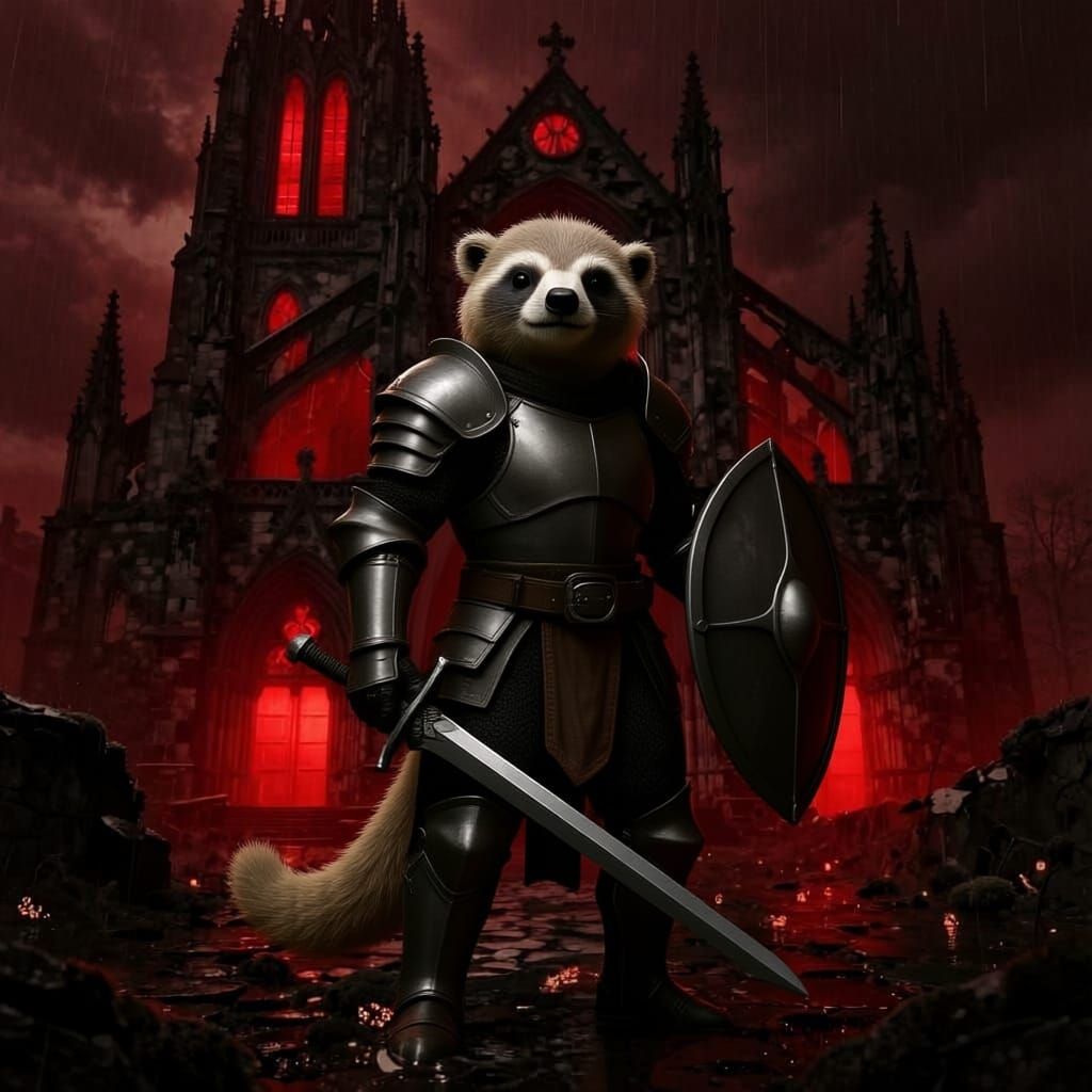 Knight Guards Gothic Cathedral in Stormy Dark Fantasy Art
