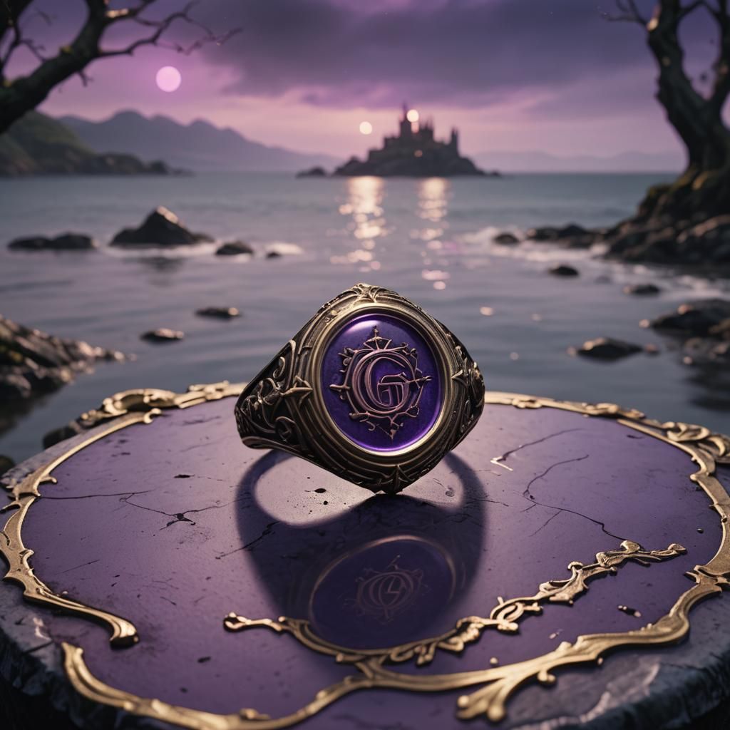 Gothic Purple Signet Ring in Detailed Matte Painting