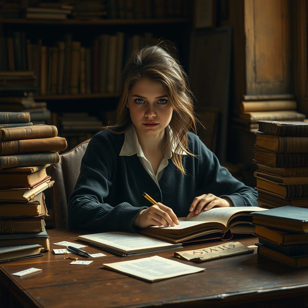 Young Scholar Studying in Warm Golden Light