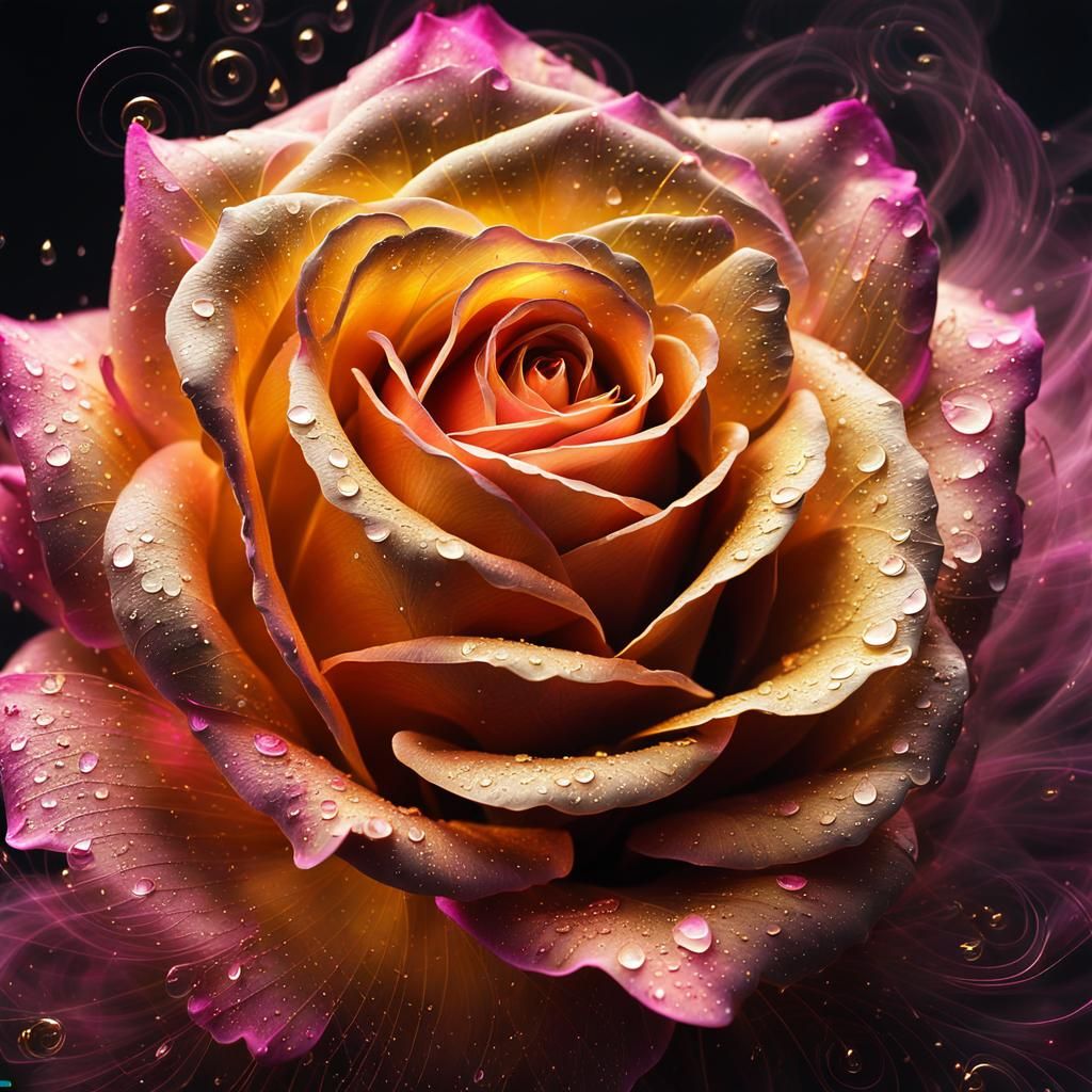 Mystical Rose Created from Smoke and Gold, Rococo Style