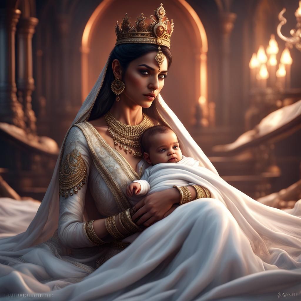 Neha Malik as Queen with Baby: Fantasy Art