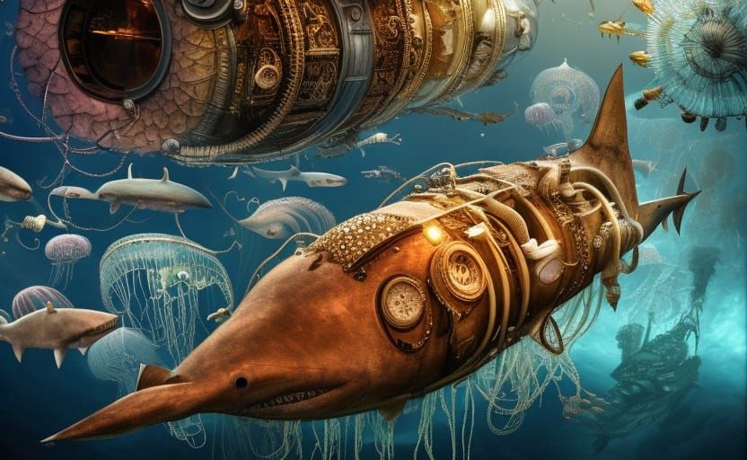 Steampunk Shark Submarines in Fantasy Setting