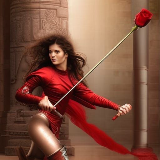 Hyperrealistic Warrior Queen with Rose and Foil