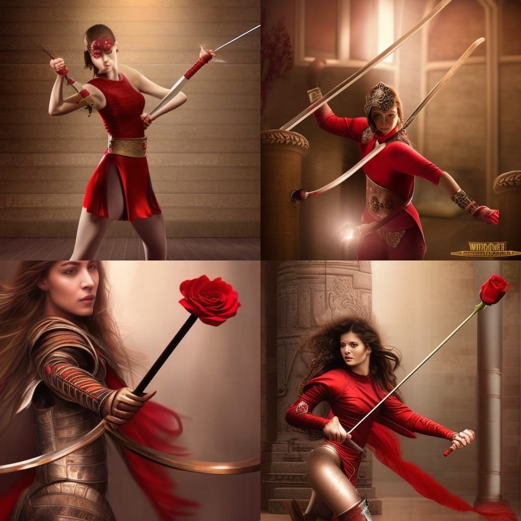 Hyperrealistic Warrior Queen with Rose and Foil