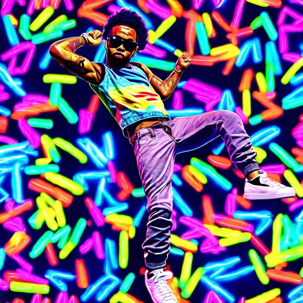 Glowing Hip Hop Dancer in Vibrant Club Lighting