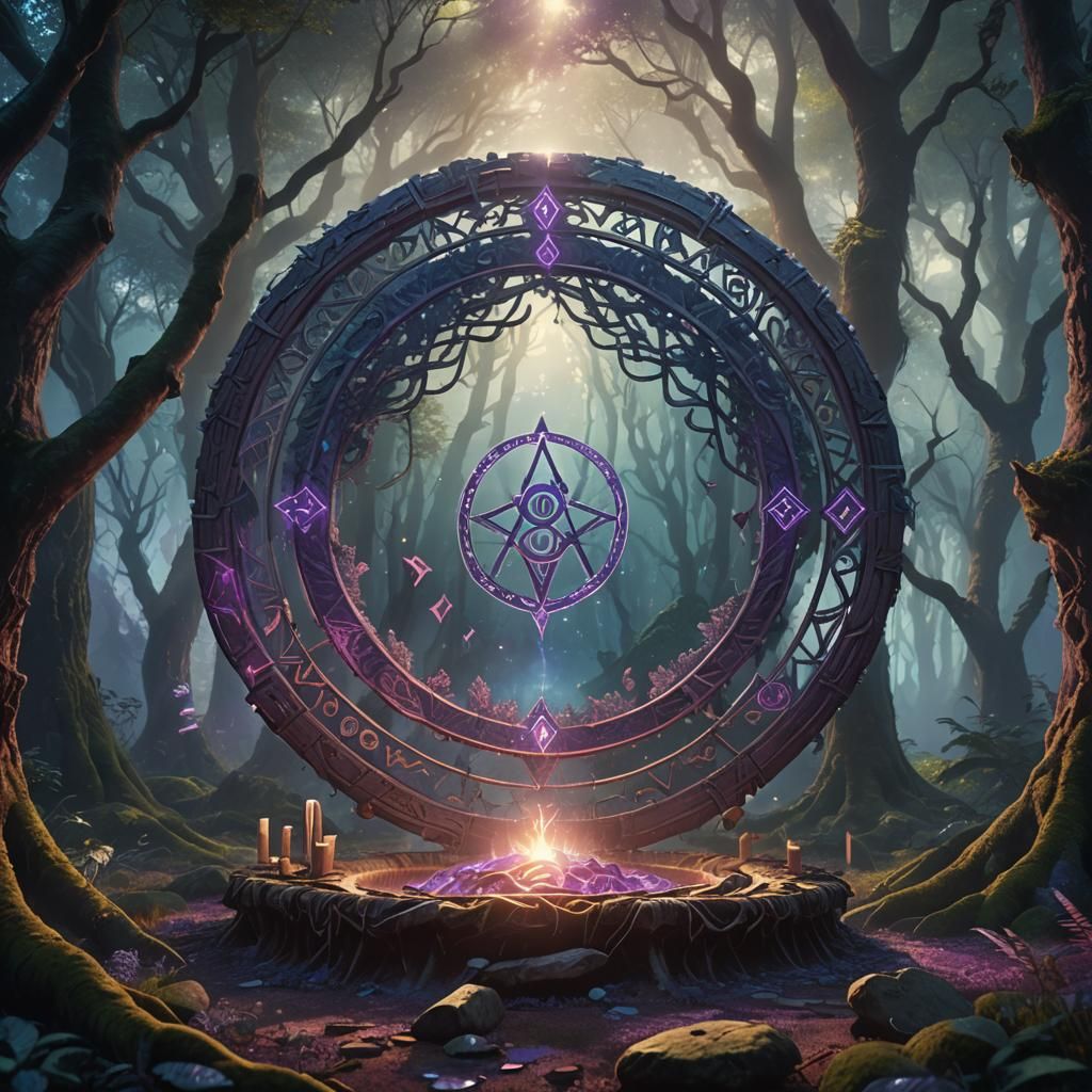 Mystic Hand Weaving Magic Runes in Forest