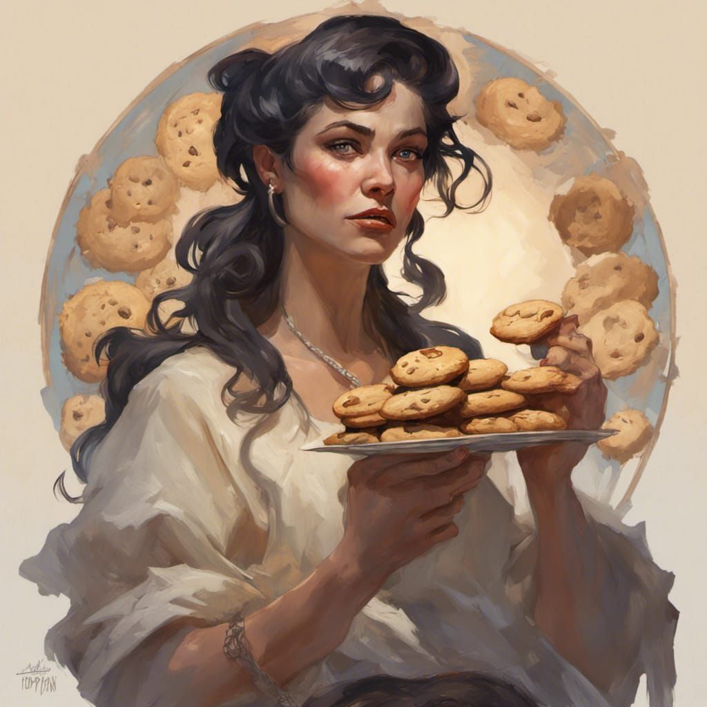 Woman Eating Cookies in Art Nouveau Style