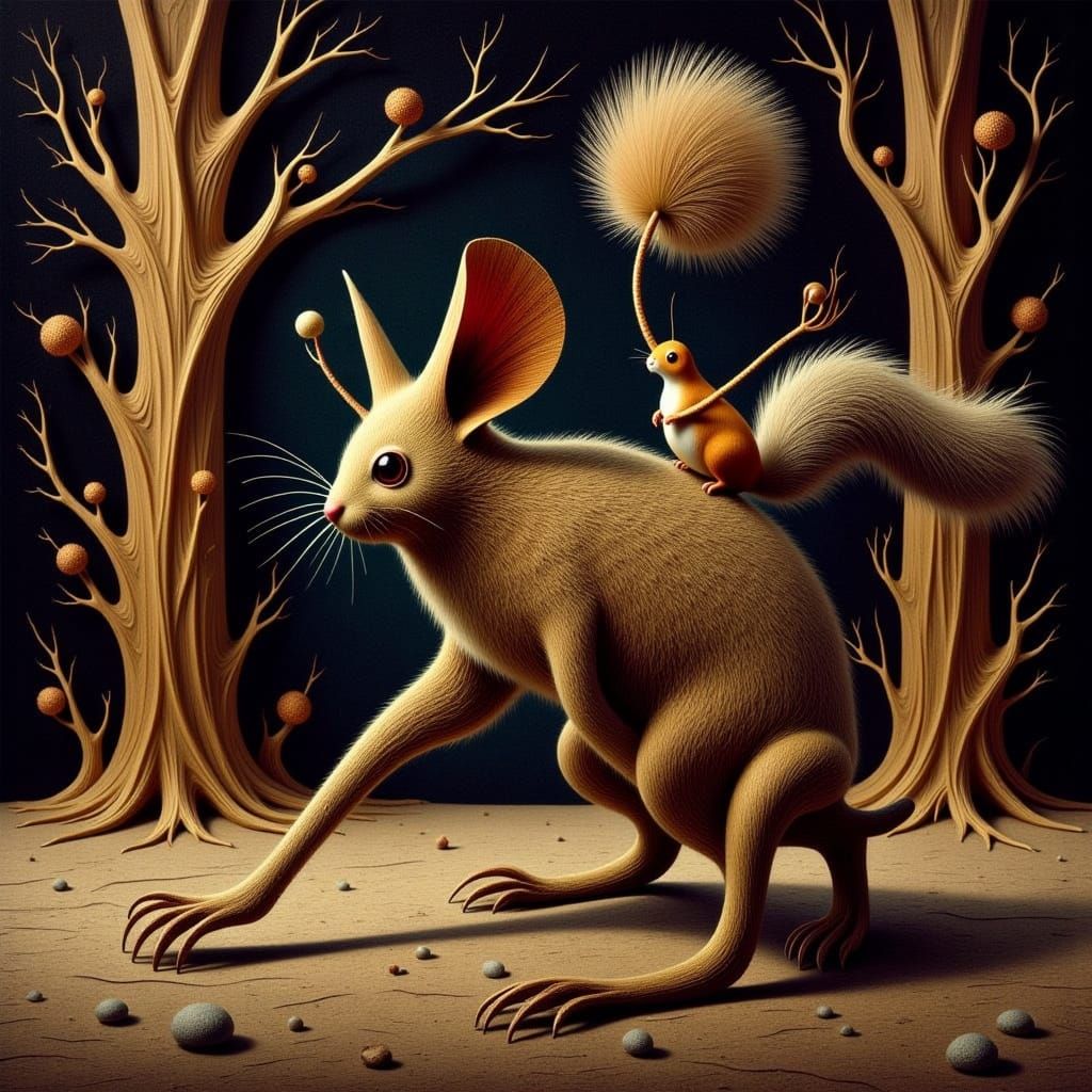 Iroquois Woodcarving Style Hybrid Creature in Forest