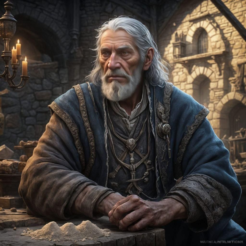 Village Elder in Dark Fantasy French Village