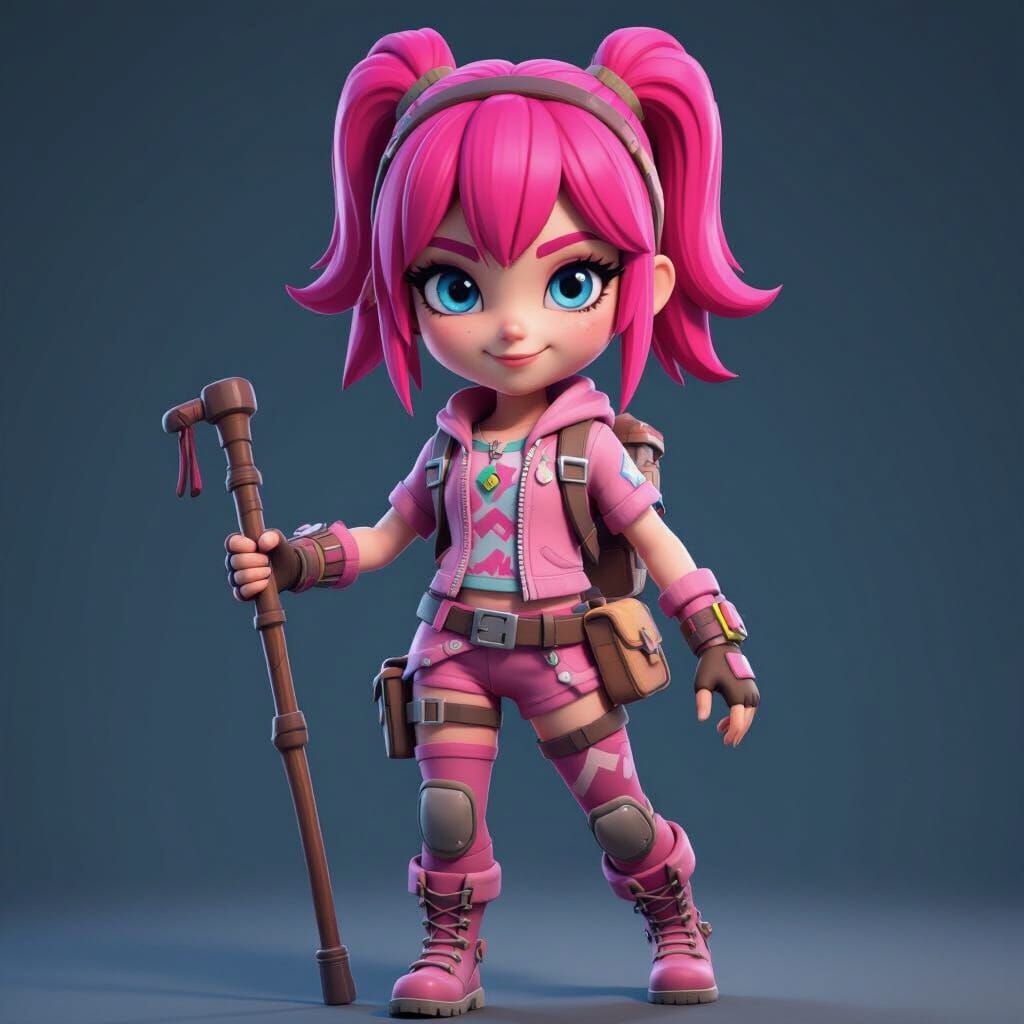 Pink Haired Fortnite Skin Girl With Walking Stick