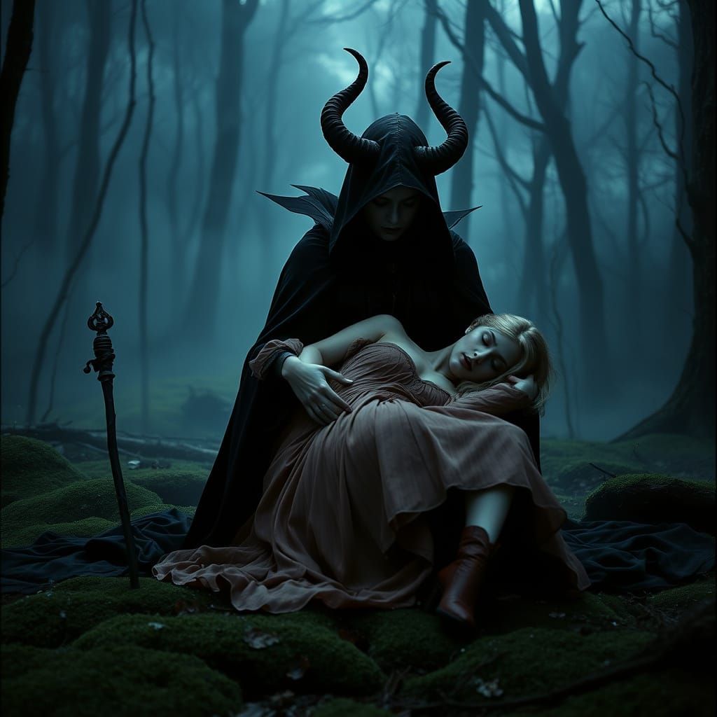 Ethereal Darkness: A Haunting Portrait of Sorrow in a Cursed...