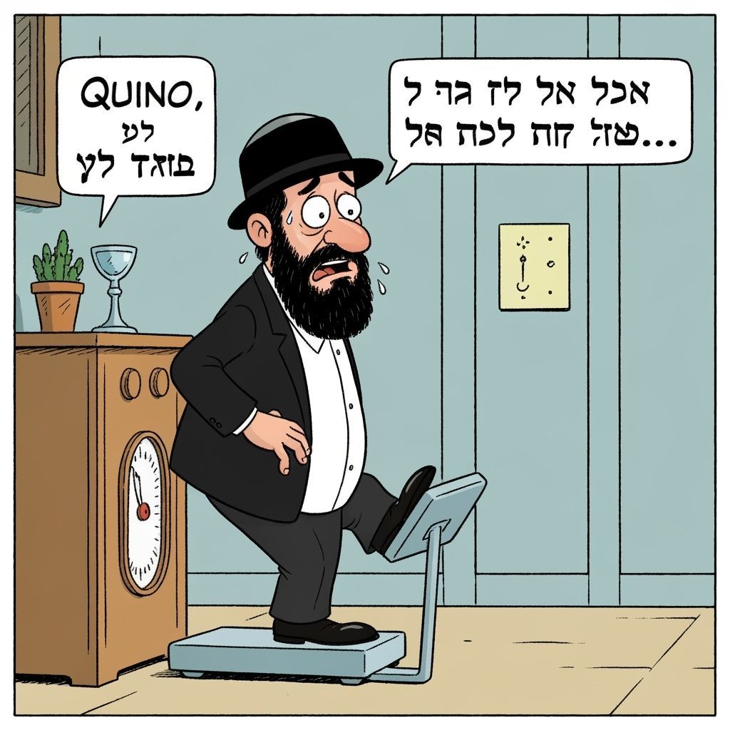 Humorous Cartoon of Jewish Man on Scale