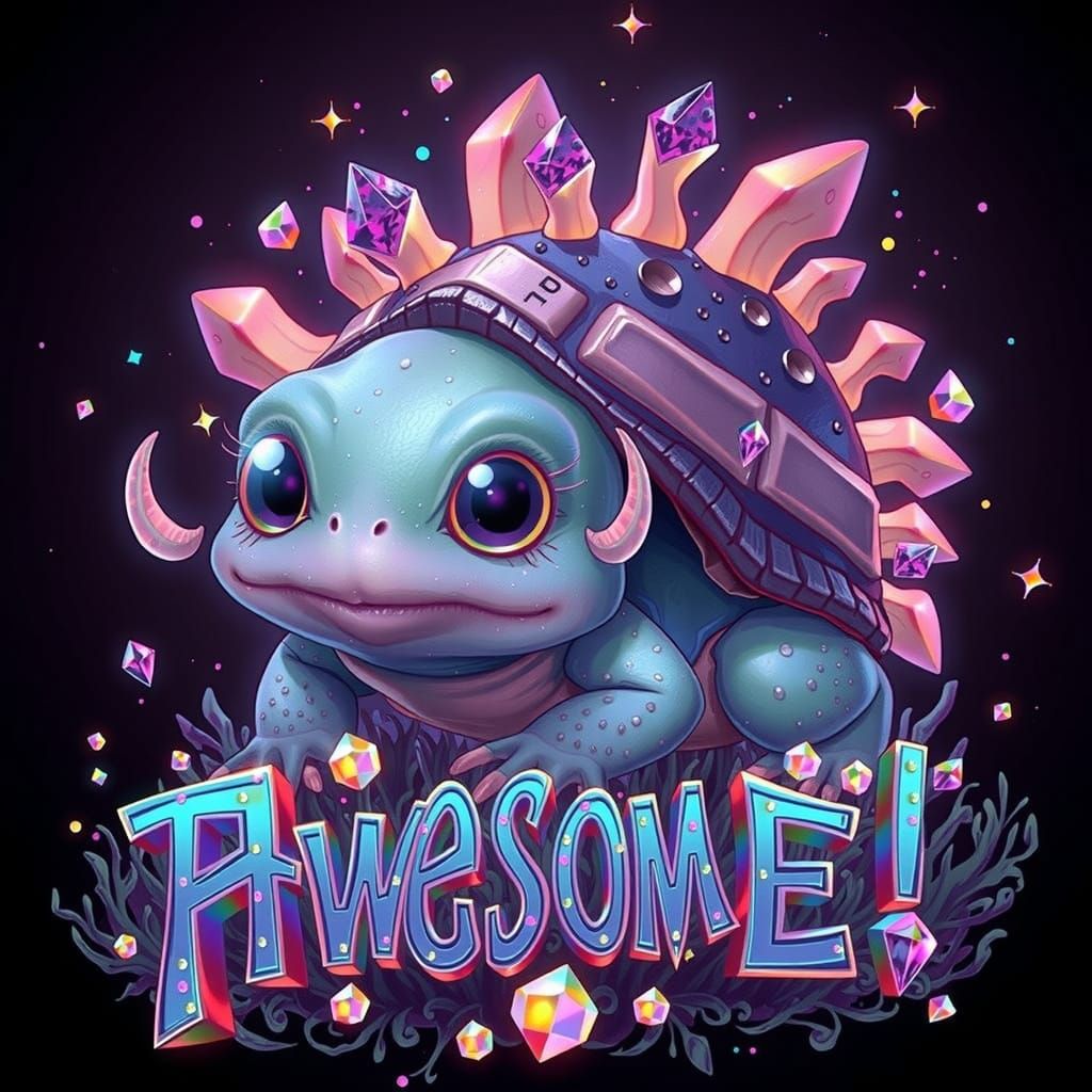 Luminescent Frog-Tortoise Creature in Psychedelic Style