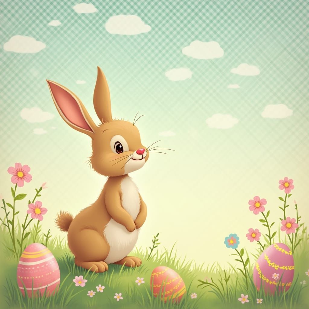 Whimsical Easter Scene in Vintage Chalk Art Style
