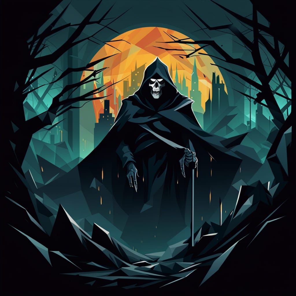 Haunting Grim Reaper Portrait in Vector Art Style