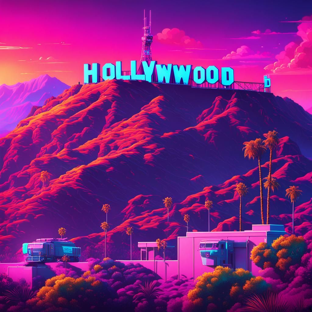 Hollywood Sign in Synthwave Palette