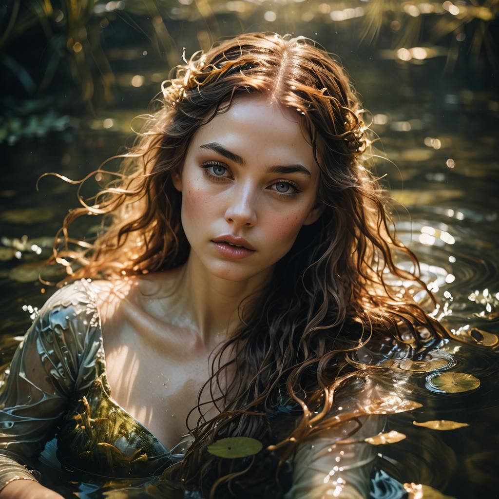 Ethereal Nymph in Magical Pond, Fine Art Portrait