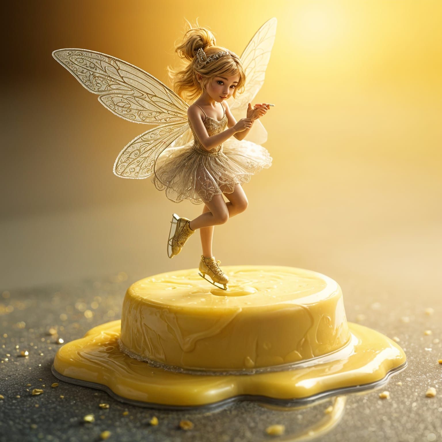 Fairy Skating on Melted Butter in Hyperrealistic Art