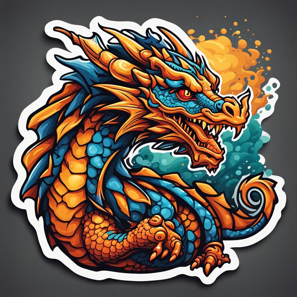 Vivid Dragon Sticker in Vector Art Style