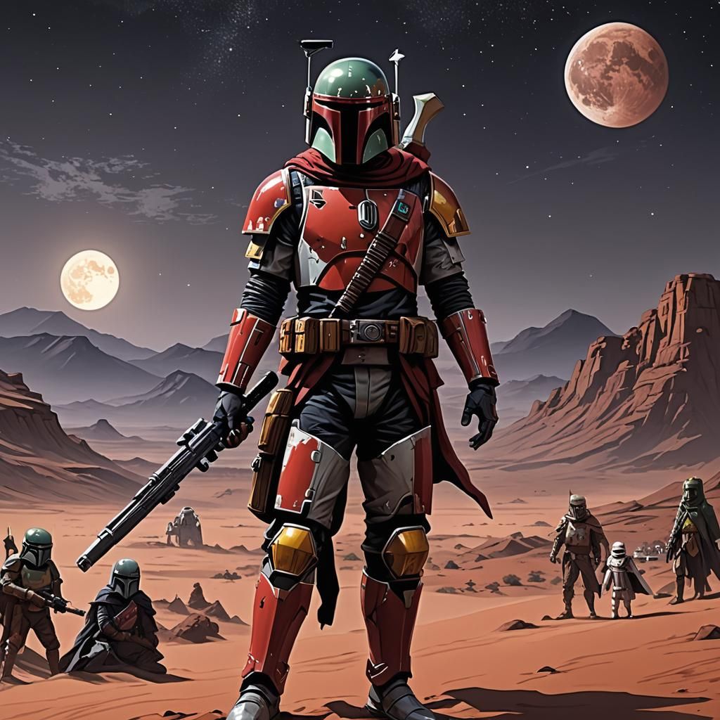 Boba Fett in Anime Style on Desert Planet