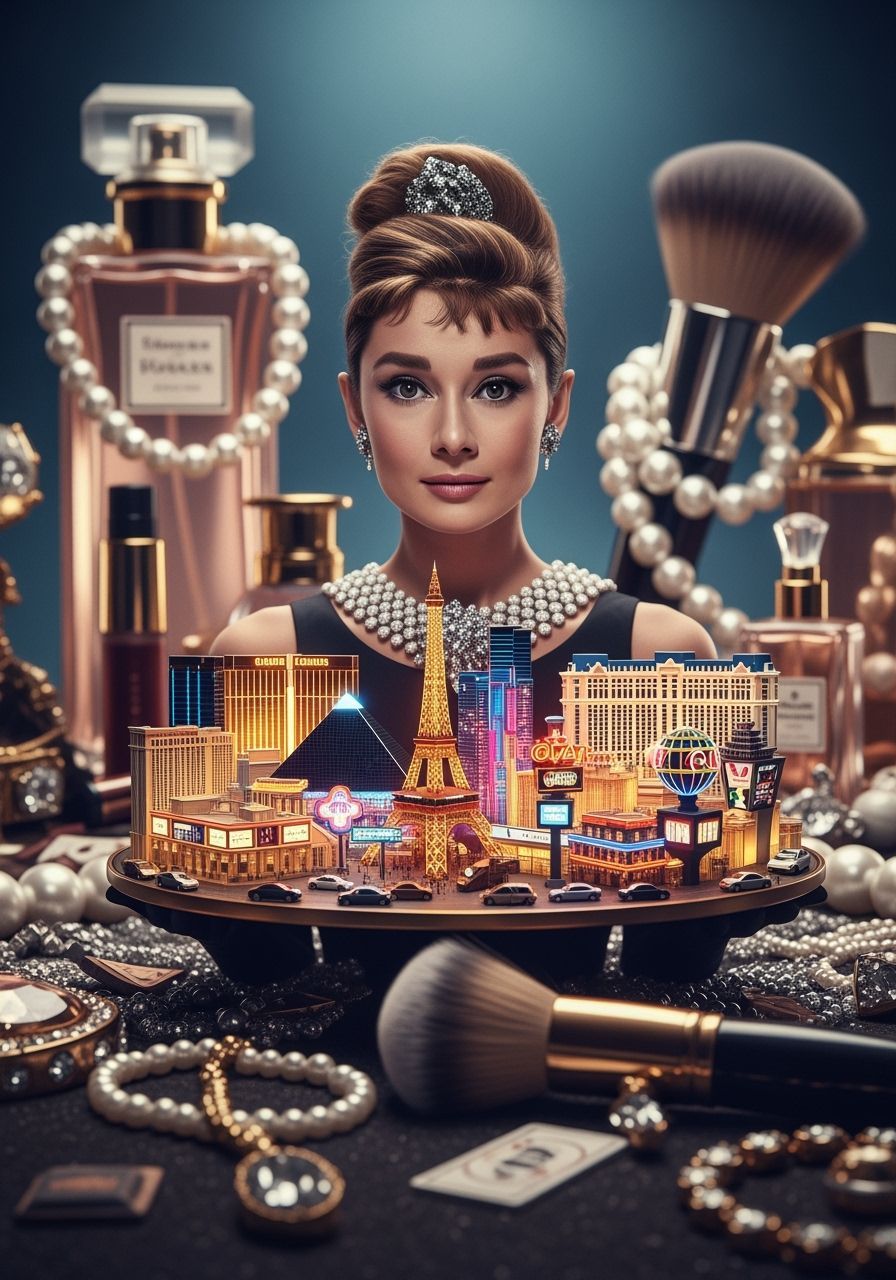 Audrey Hepburn as Figurine Holding Las Vegas