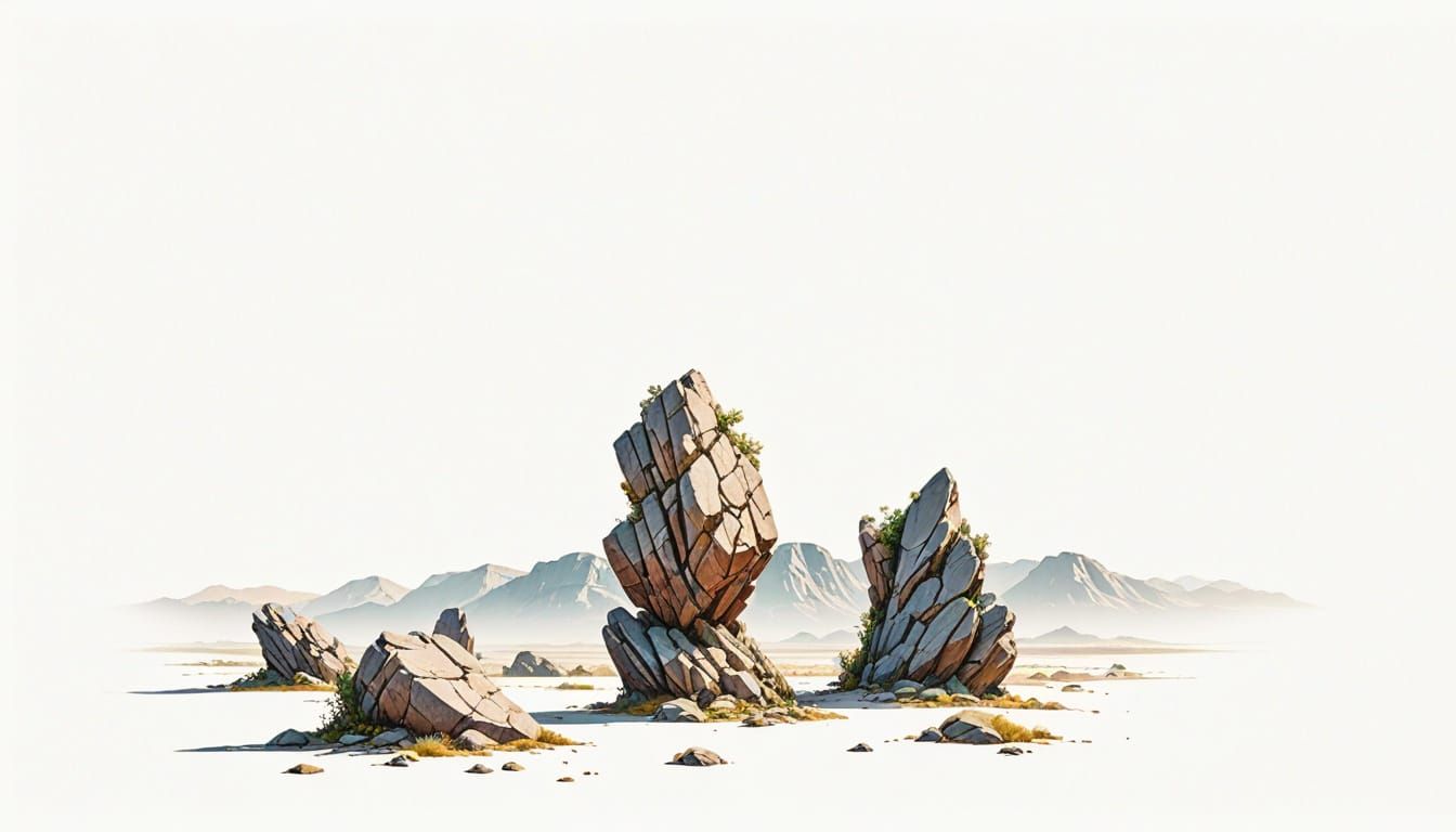 Hyper-Realistic Stone Rows in Rugged Landscape