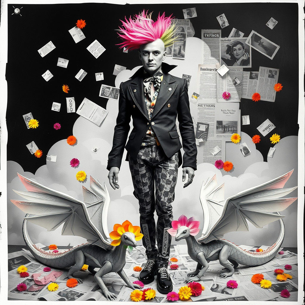 Dada-Inspired Performer with Geometric Serpents: Photogram C...