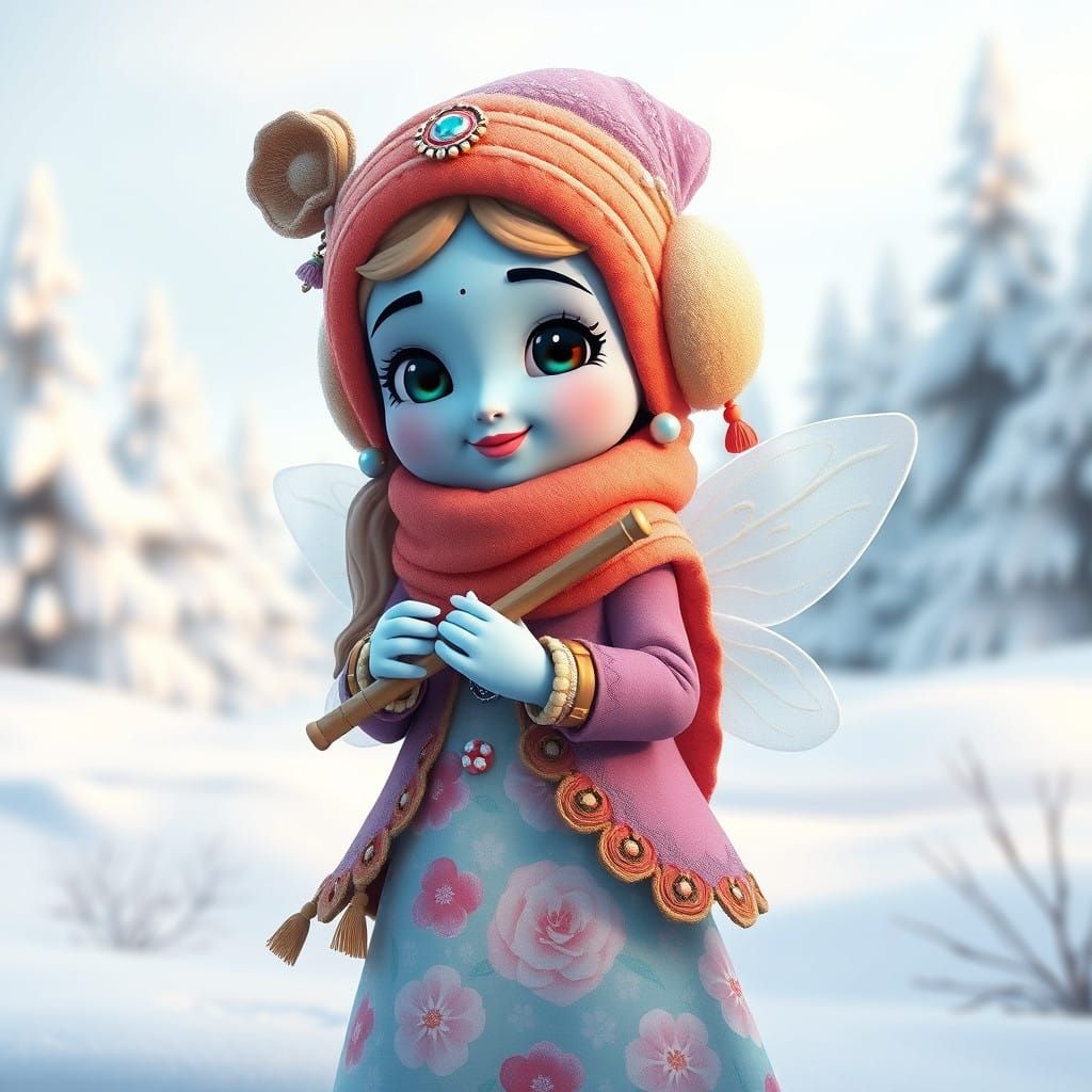 Whimsical Chibi Fairy Godmother in Vibrant Winter Wonderland
