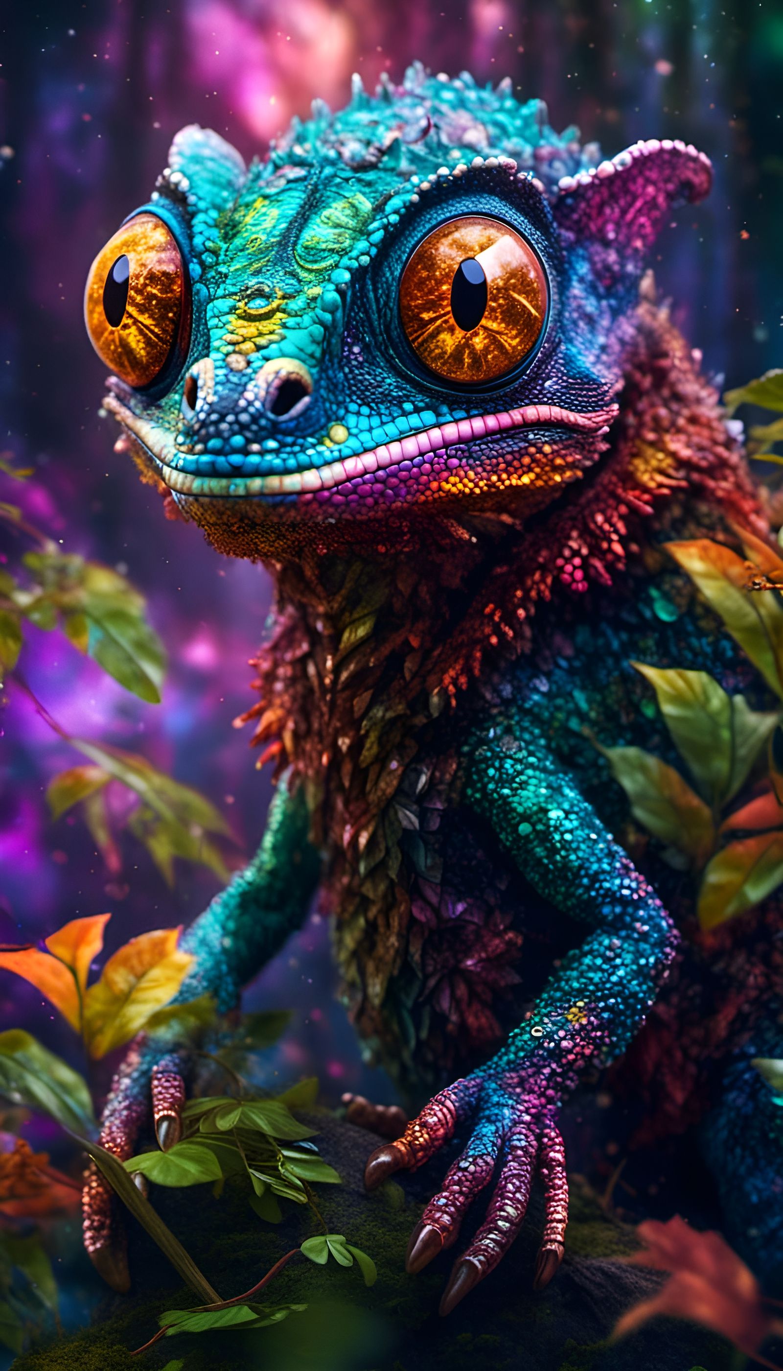 Hyperrealistic Chameleon in Lush Forest