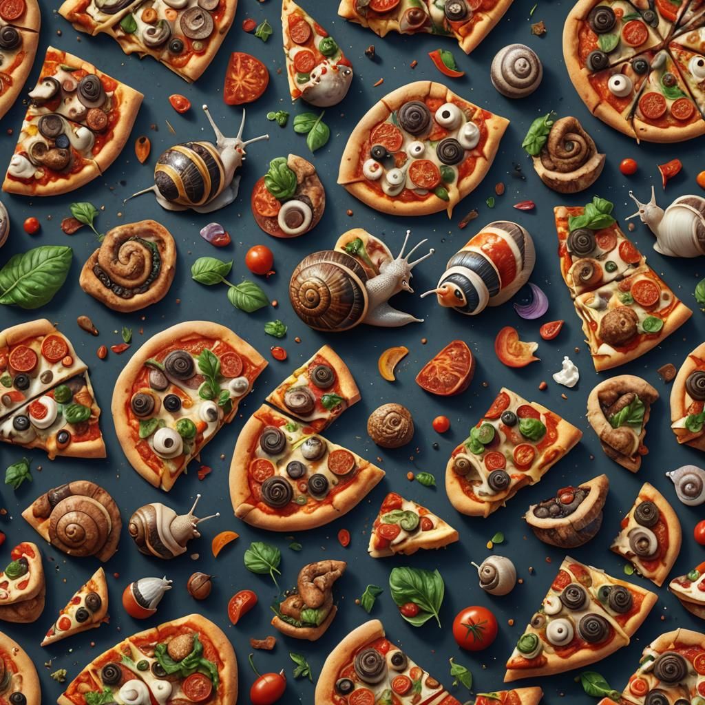 Snail's Pizza Feast: Detailed Fantasy Concept Art
