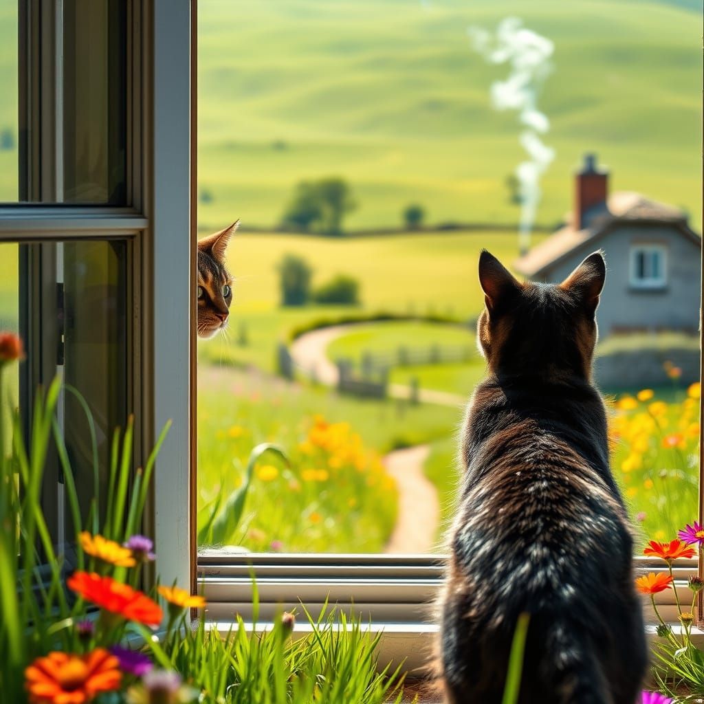 Whimsical Feline Invites You to Explore a Serene Countryside