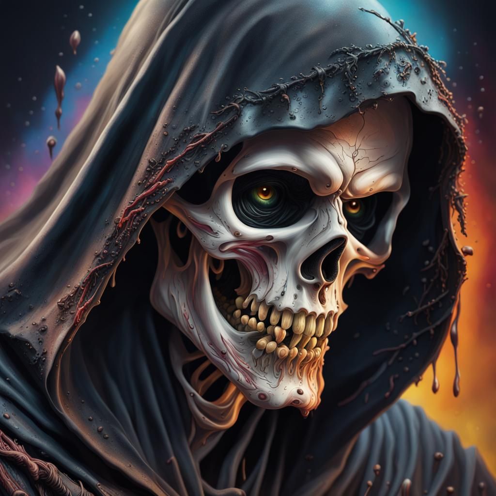 Detailed Portrait of The Grim Reaper in Splash Art