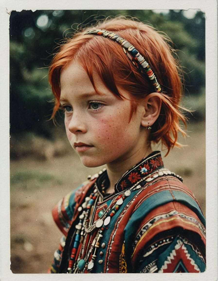Vintage Polaroid of a Child in Tribal Clothes