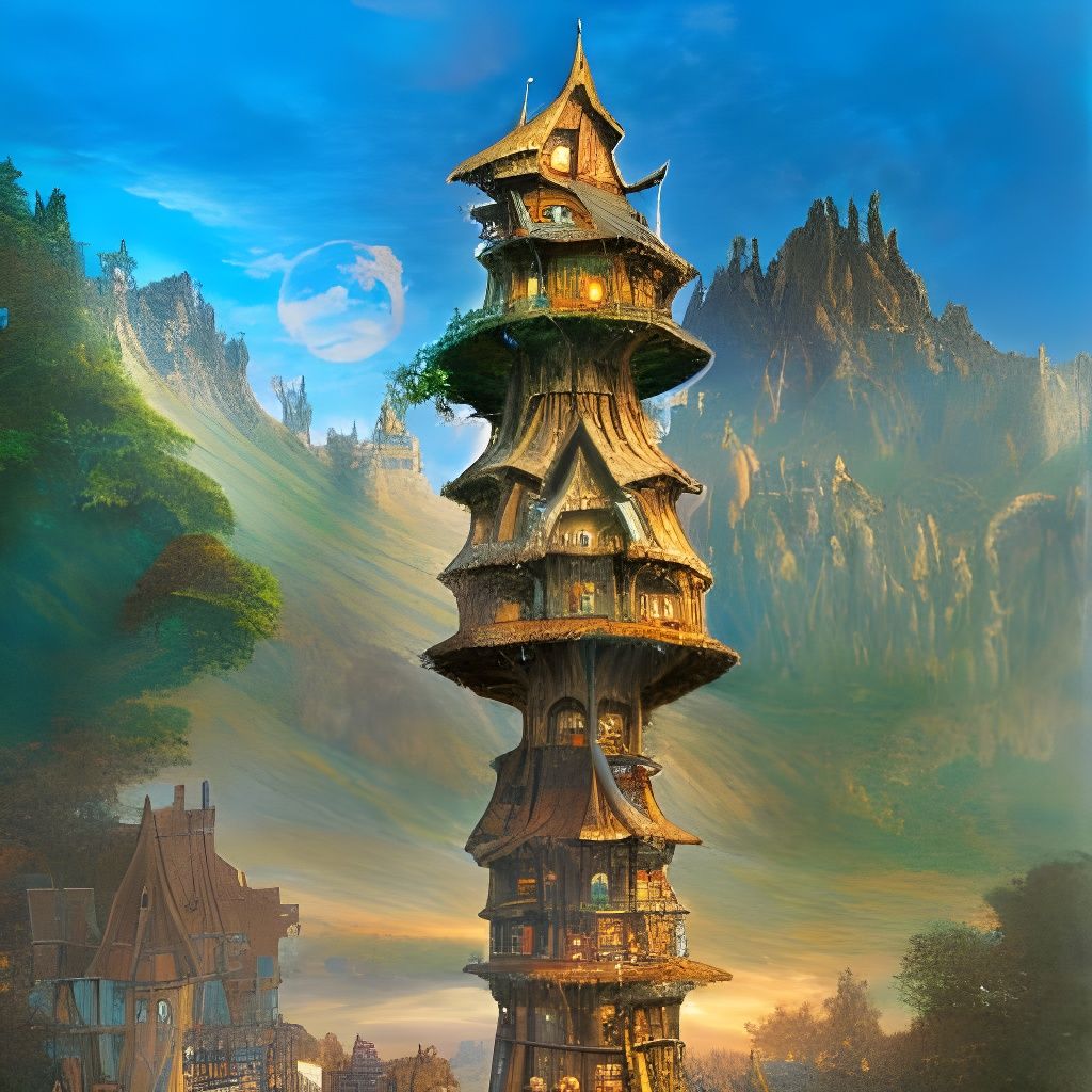 Tower of Hobbit Houses: Intricate Fantasy Art
