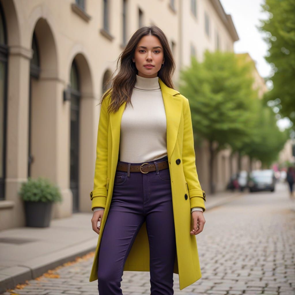 Vibrant Lime-Yellow Coat Woman in Contemporary Street Style
