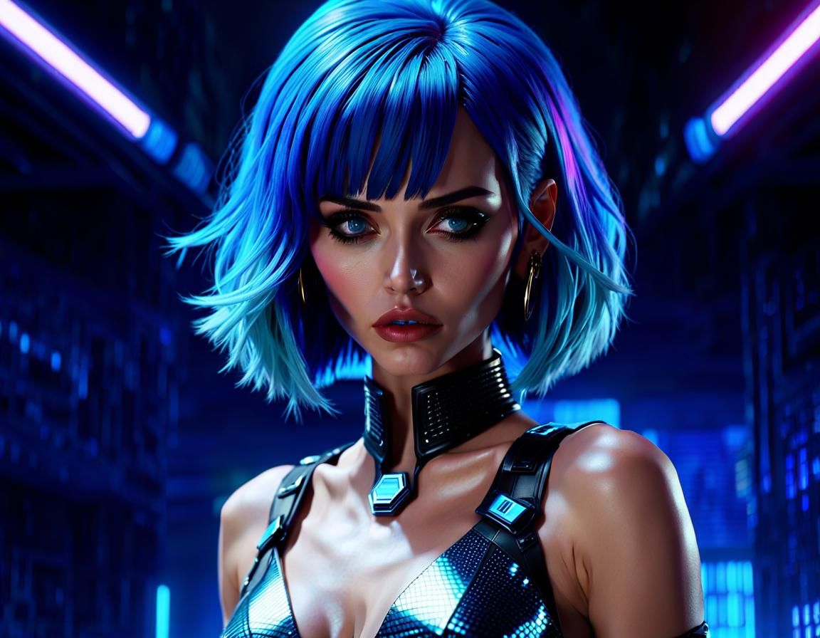 Holographic Cyberpunk Woman in Blade Runner Style