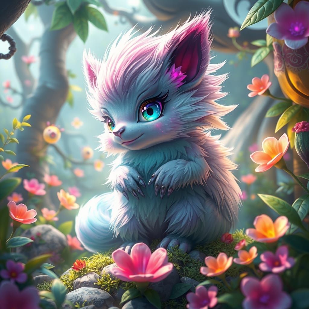 Whimsical Furry Creature in a Fantastical Realm