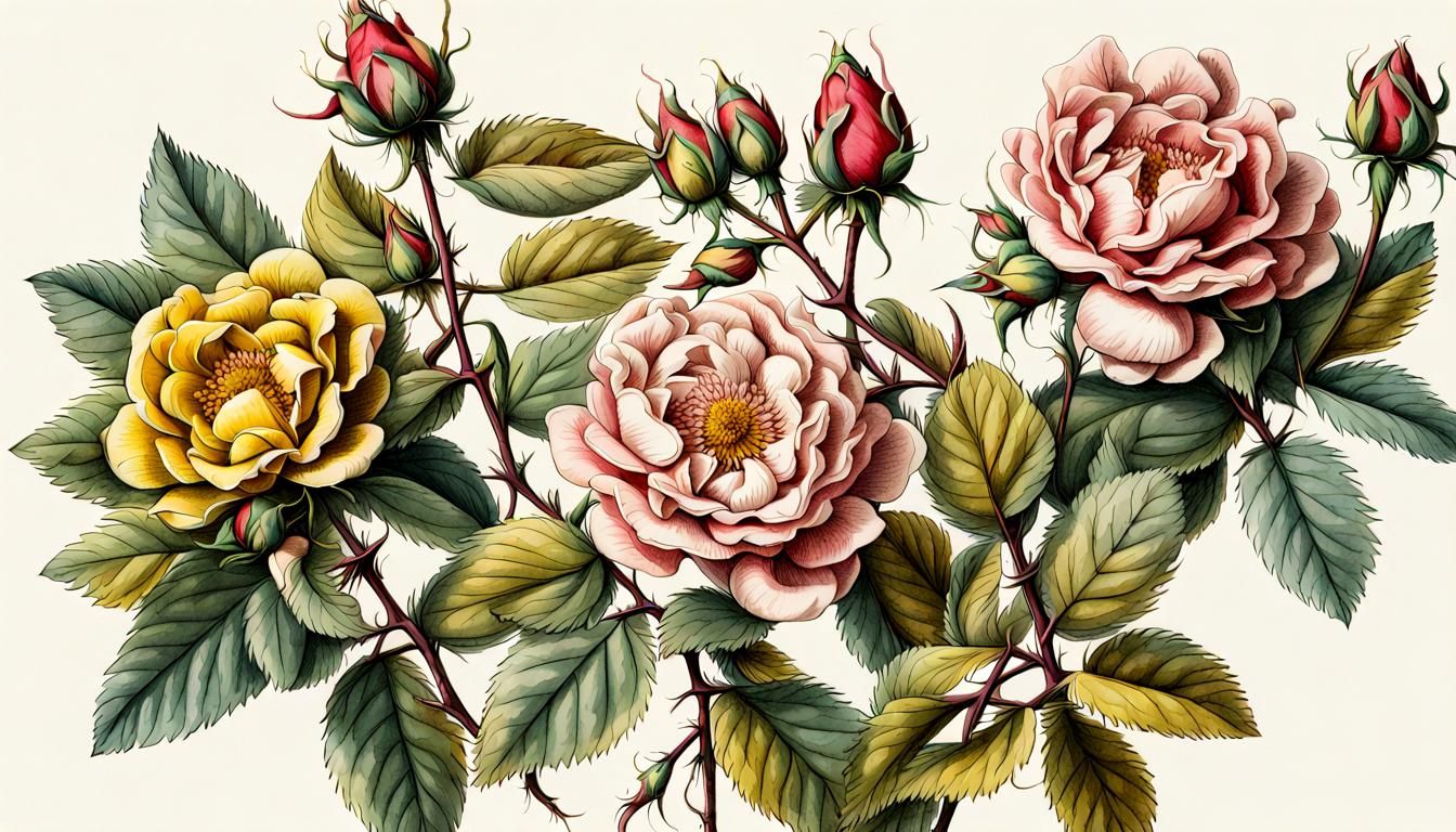 Botanical Ink Sketch Print of French Roses