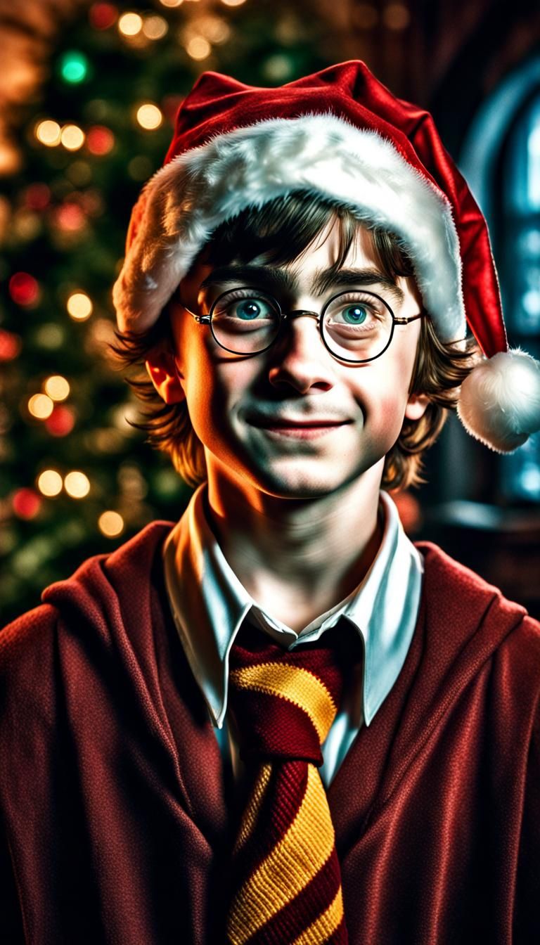 Hyperrealistic Harry Potter as Young Santa Claus