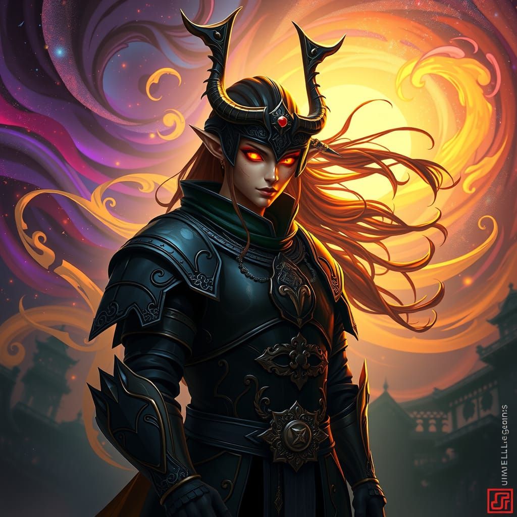 Regal Drow Elf Samurai in Dark, Ornate Art Nouveau-Inspired ...