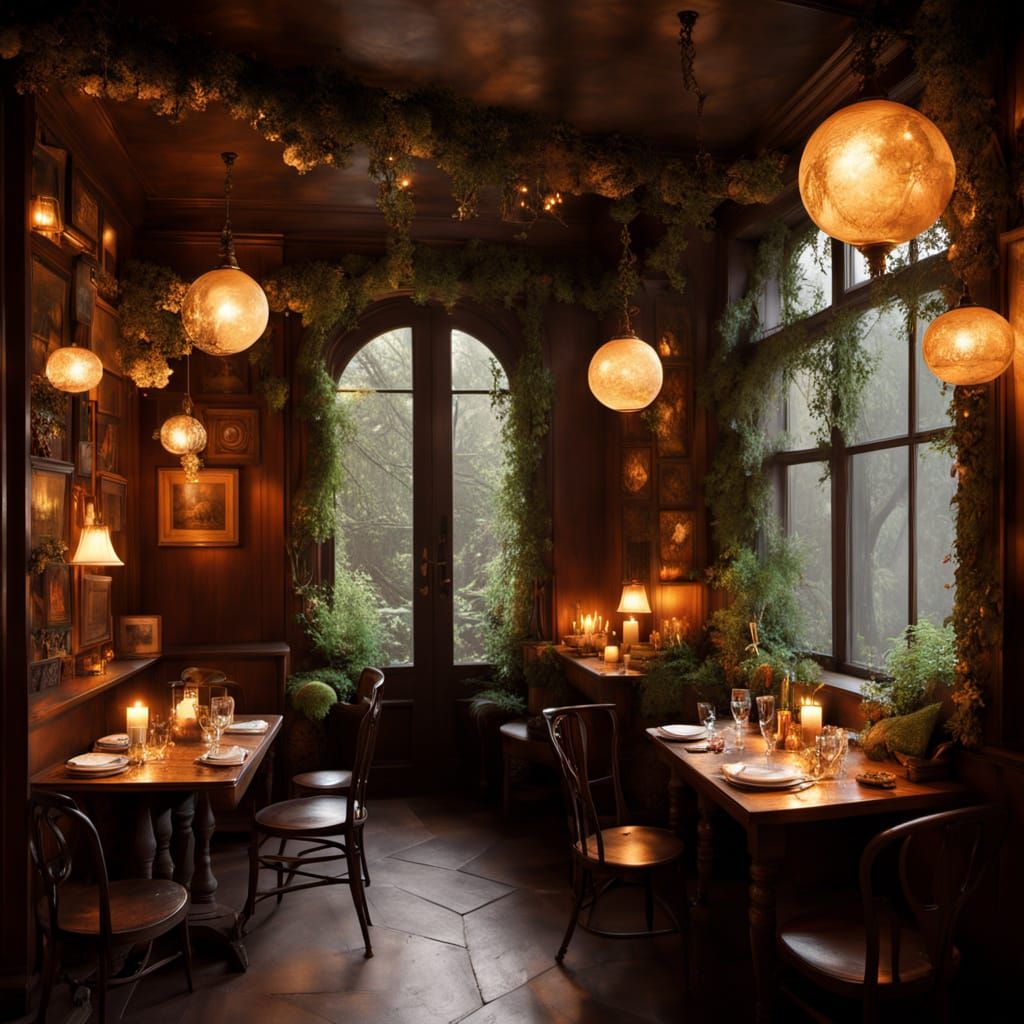 Magical Twilight Cafe in Cobblestone Alley