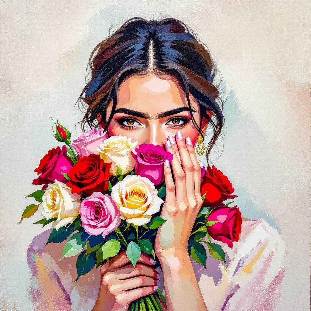 Woman with Roses in Post-Impressionist Style