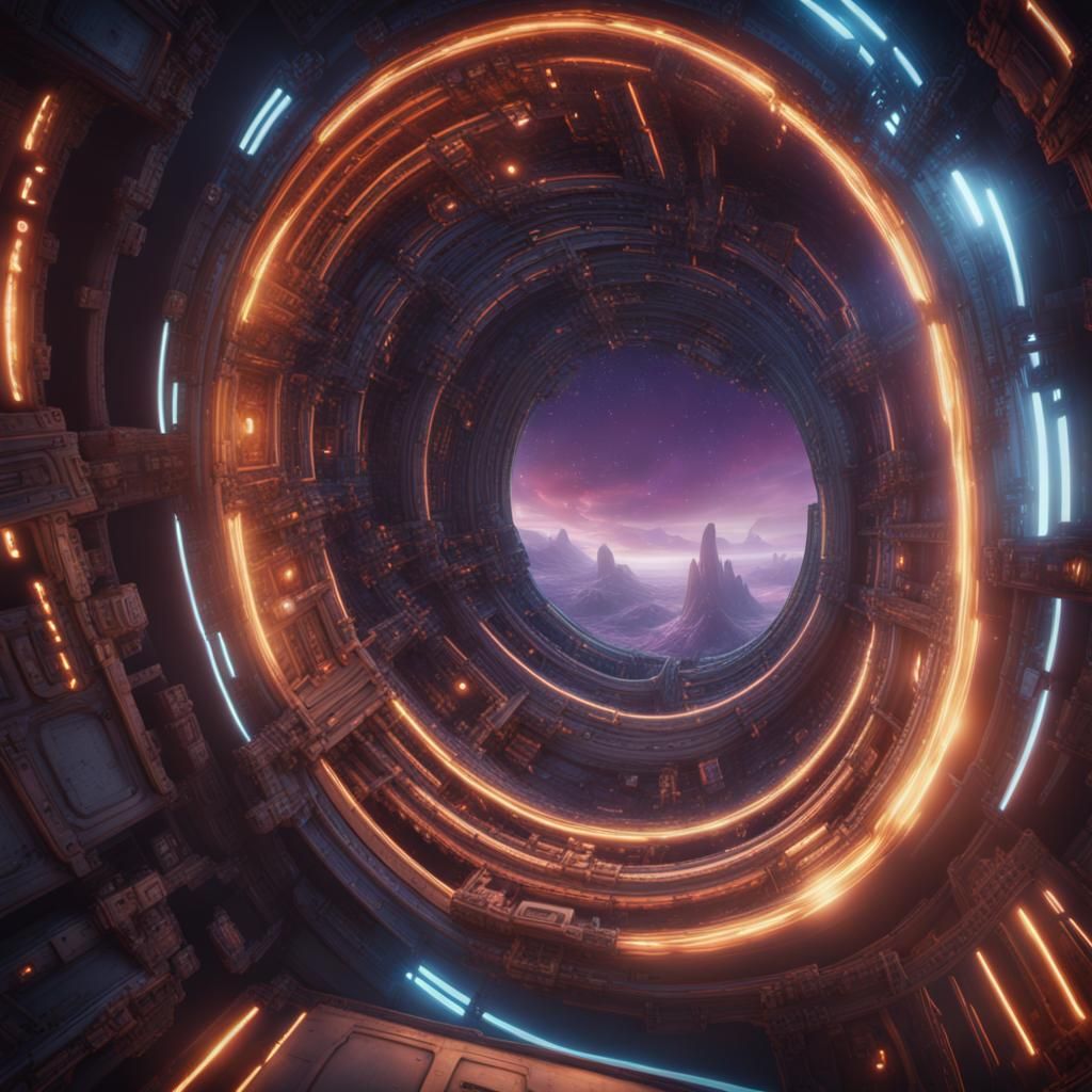 Galactic Wormhole Journey: Detailed Fantasy Concept Art