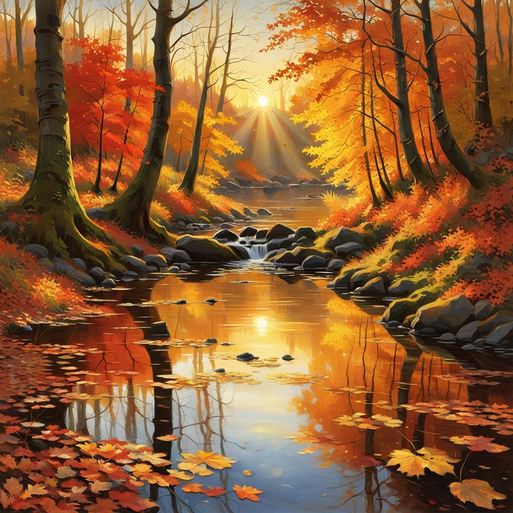 Autumn Forest Landscape in Mork Monsted Style