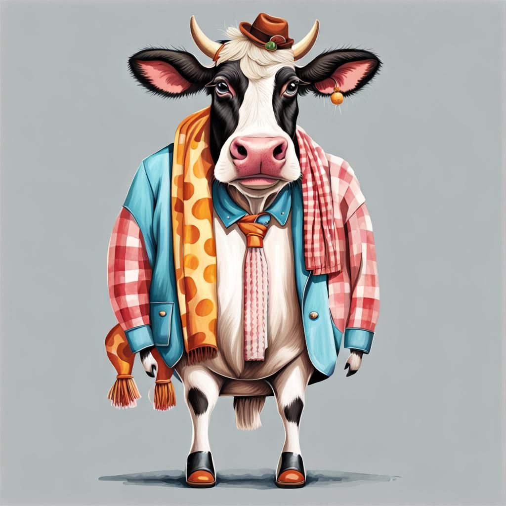 Whimsical Cow Fashion Show Illustration