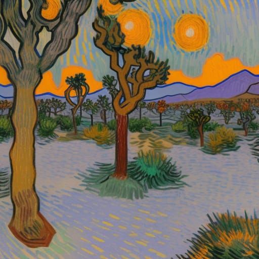 Joshua Tree Sunset in Van Gogh Style